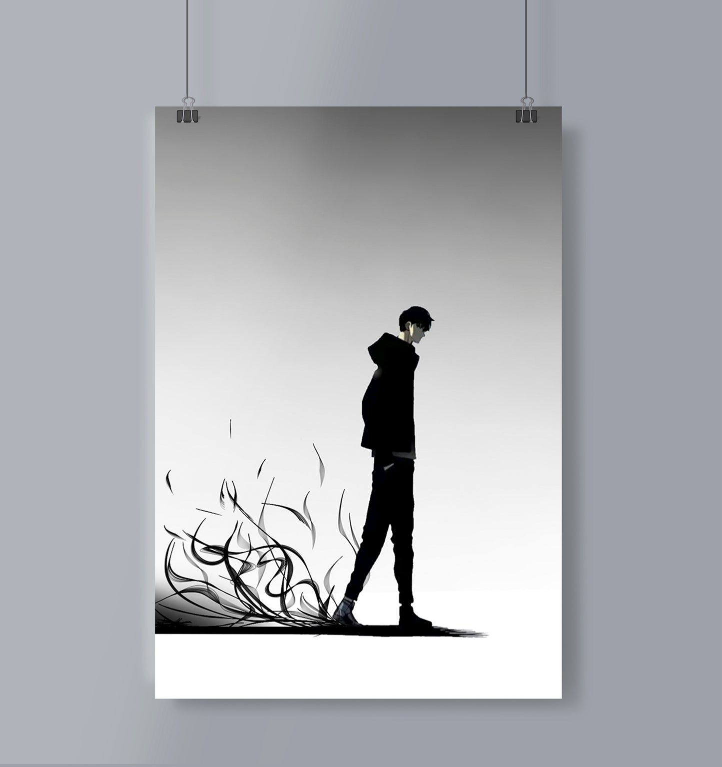 Sung Jin Woo Black and White Poster Portrait Solo Leveling