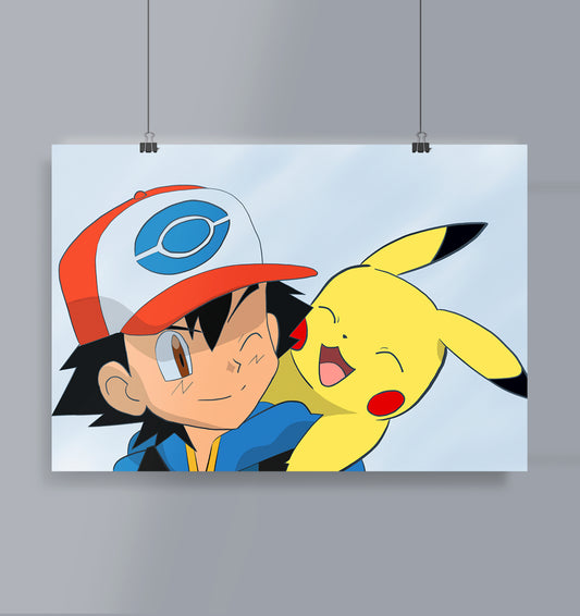 Pikachu and Ash Poster Landscape Pokemon