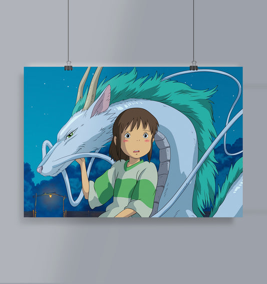 Chihiro and Haku Poster Landscape Spirited Away